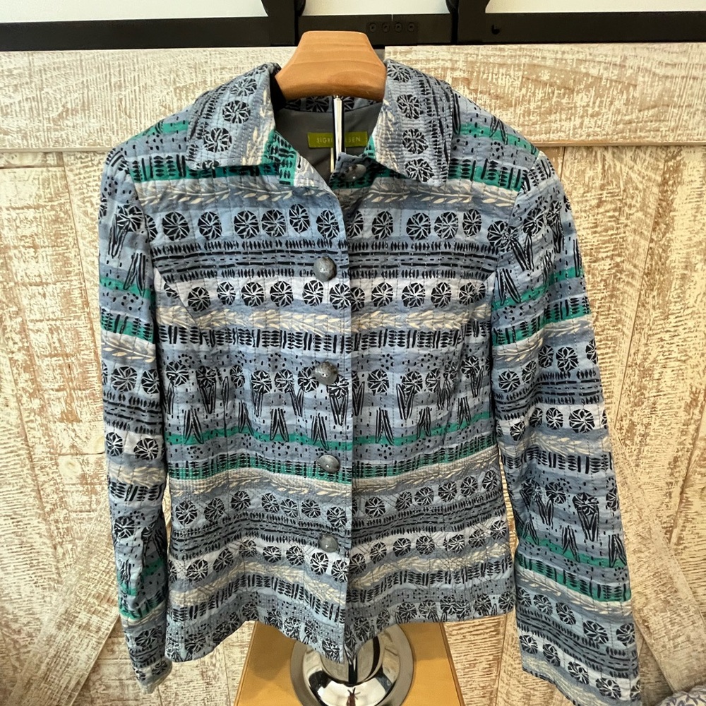 Sigrid Olsen Women’s Blue Floral Stripe Cotton Quilted Blazer/Jacket size Small